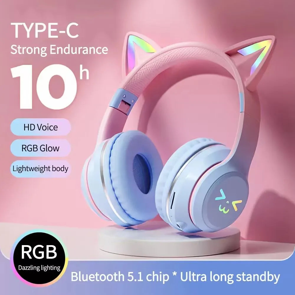 Cat Wireless RGB Light Up Headset with Microphone in Various Colours