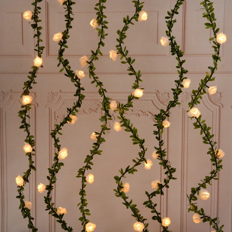 Rose flower string lights available in lengths of 1.5 to 3 meters with 10 or 20 LEDs in white