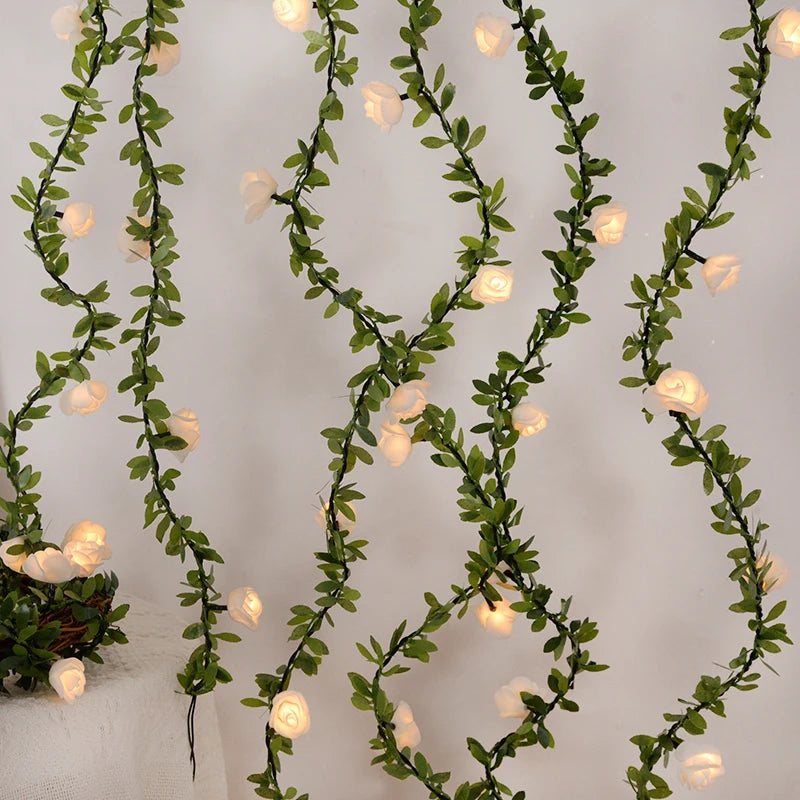 Rose flower string lights available in lengths of 1.5 to 3 meters with 10 or 20 LEDs in white