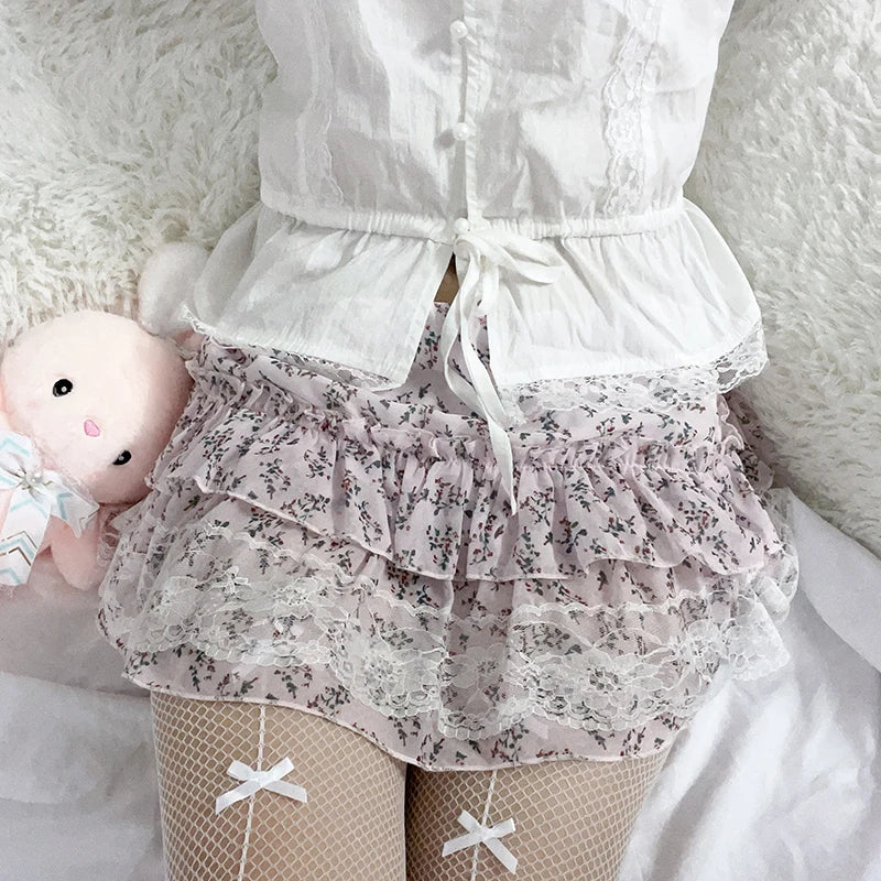 Floral Cute Chiffon Flower Print Skirt