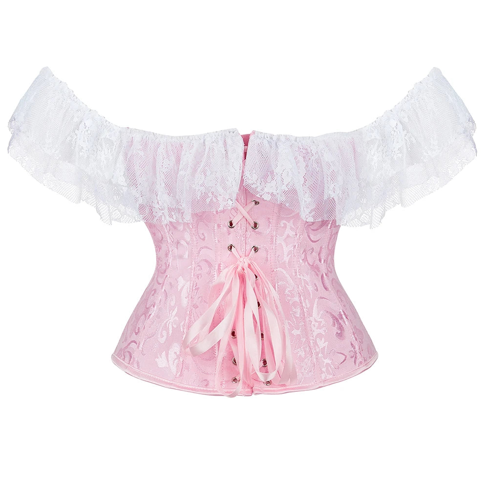 Pink Lace Renaissance Fairytale Fantasy Cosplay Plus Size Corset (S-5XL)