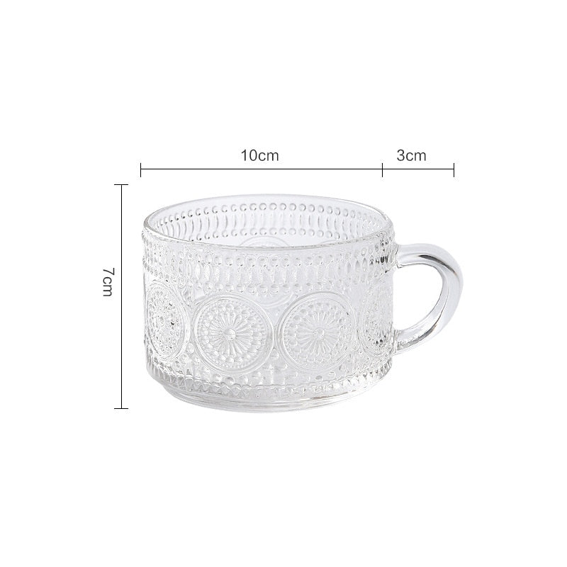 Embossed Trendy Glass Mug Coffee Cup