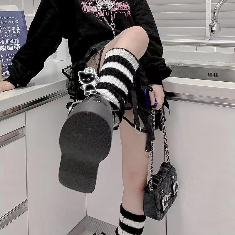 Goth Lolita Kawaii Striped Knit Leg Warmers