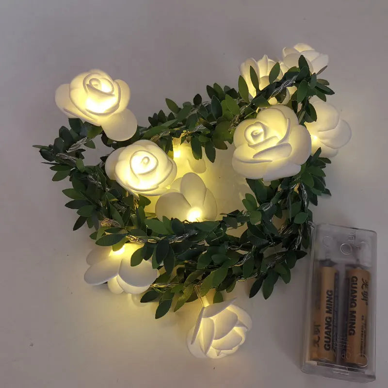 Rose flower string lights available in lengths of 1.5 to 3 meters with 10 or 20 LEDs in white