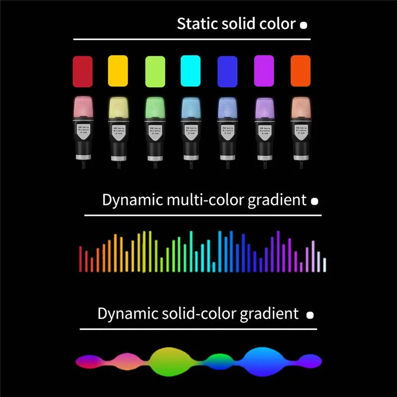 Black USB Microphone RGB for Streaming Laptop, Desktop PC