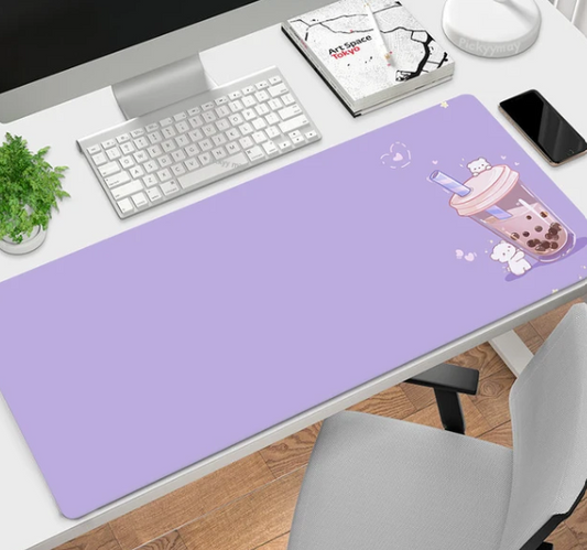 Purple Boba Bubble Tea Cute Kawaii Tea Gaming Wide Keyboard Mouse Pad