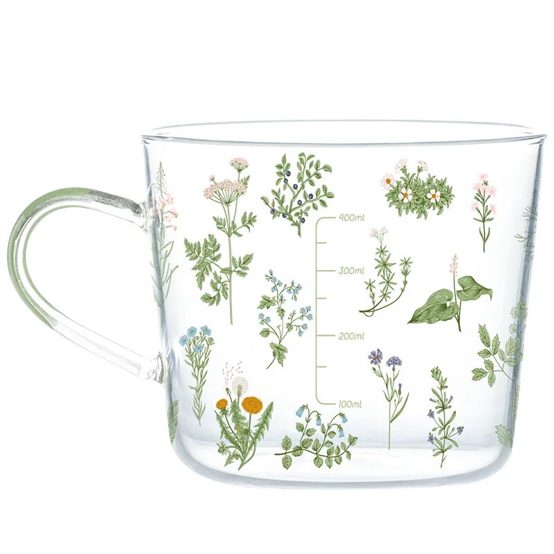 Grass Plant Botanical Cottagecore Pattern Glass Coffee Cup