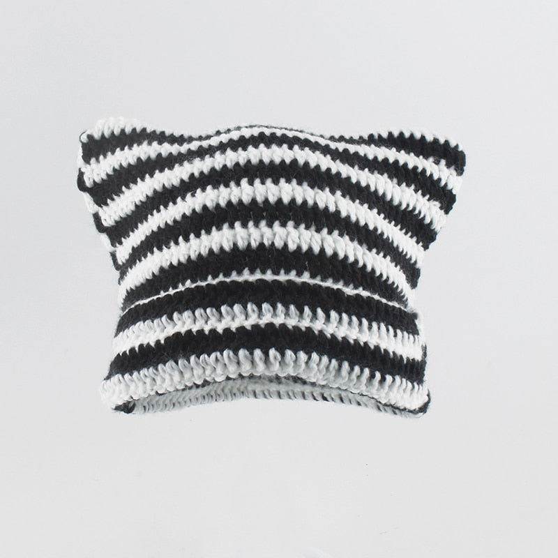 Streetwear Harajuku Beanie Little Devil Striped Cozy Knitted Hat