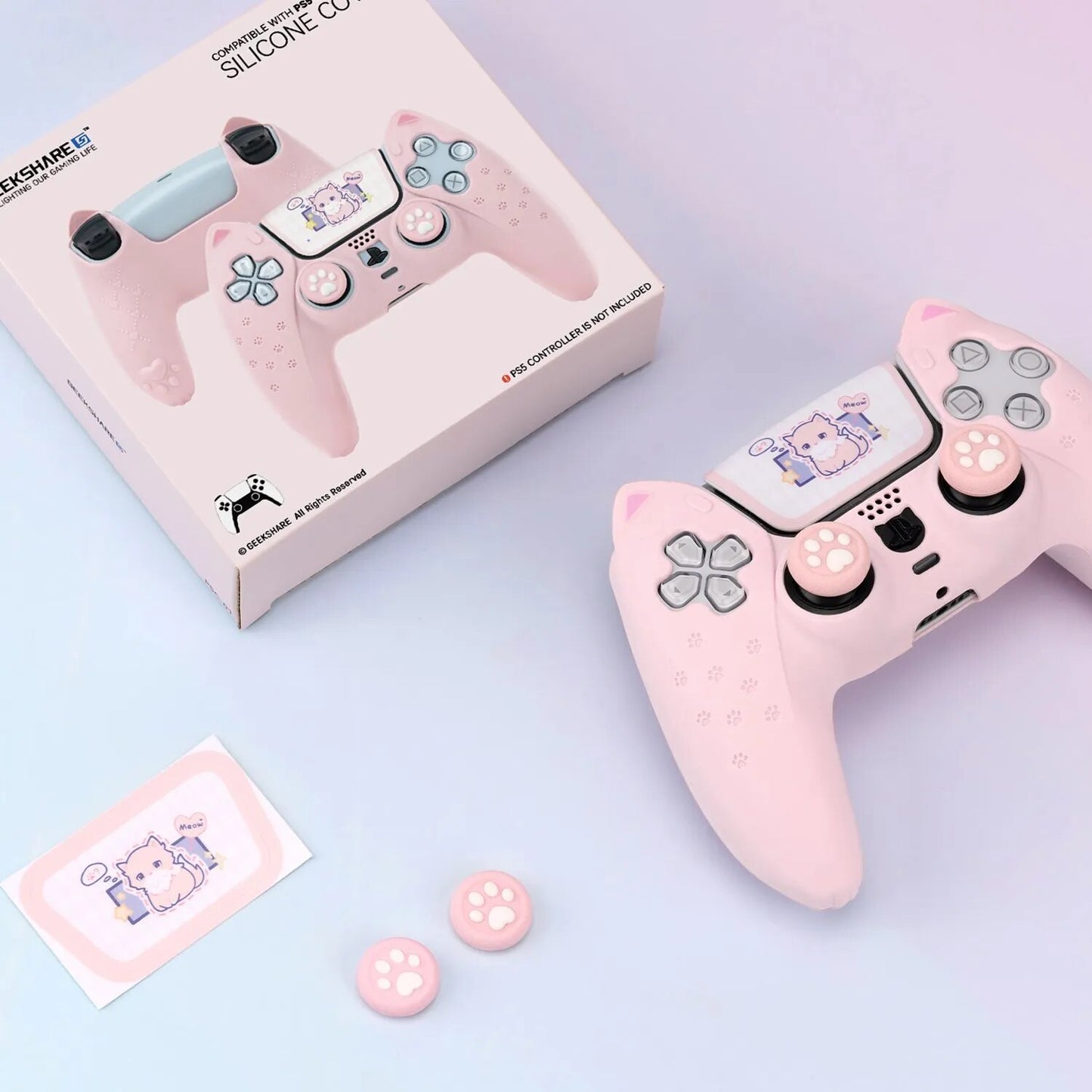Cute Kawaii Pink Cat PS5 Silicone Controller Shell Cover Case with Thumb Grips