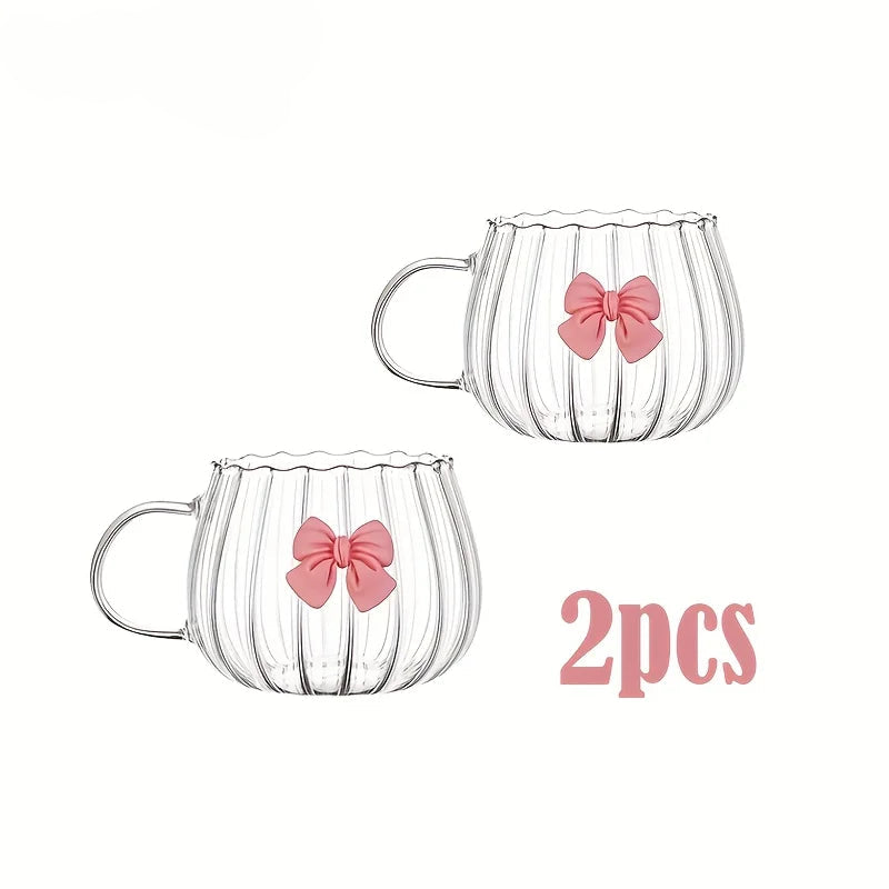 Cute Bow Glass Pumpkin Shaped Mug