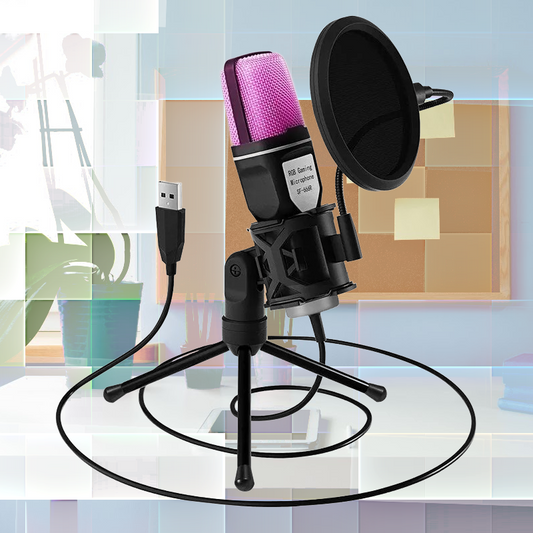 Black USB Microphone RGB for Streaming Laptop, Desktop PC