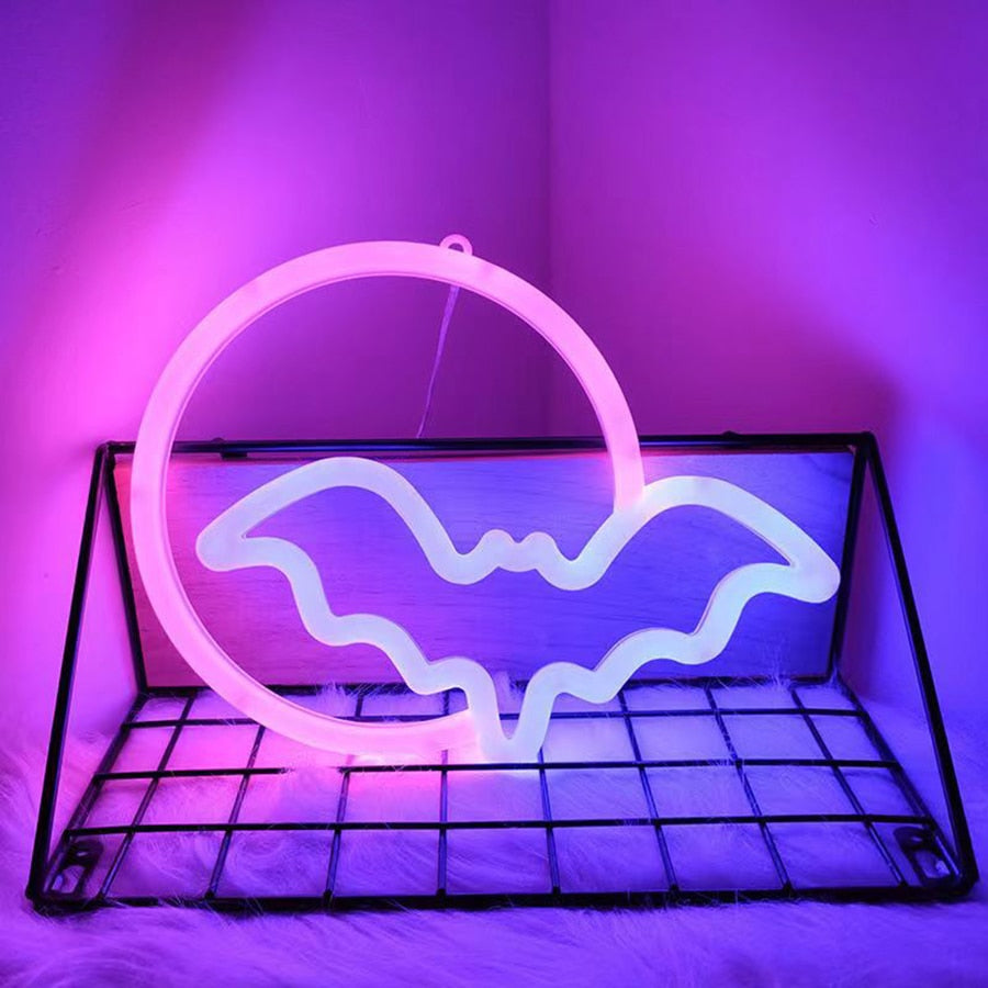 Bat Moon LED Bright Neon Light Night Wall Art Cosy Realm