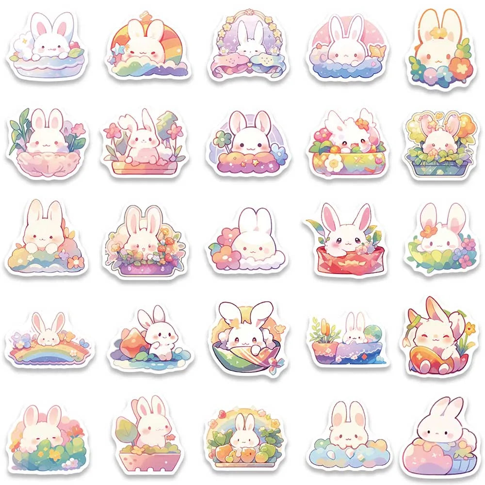 50pcs Cute Cartoon Rainbow Rabbit Stickers