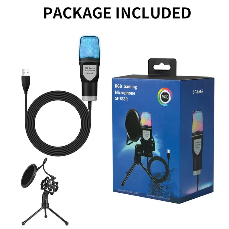 Black USB Microphone RGB for Streaming Laptop, Desktop PC