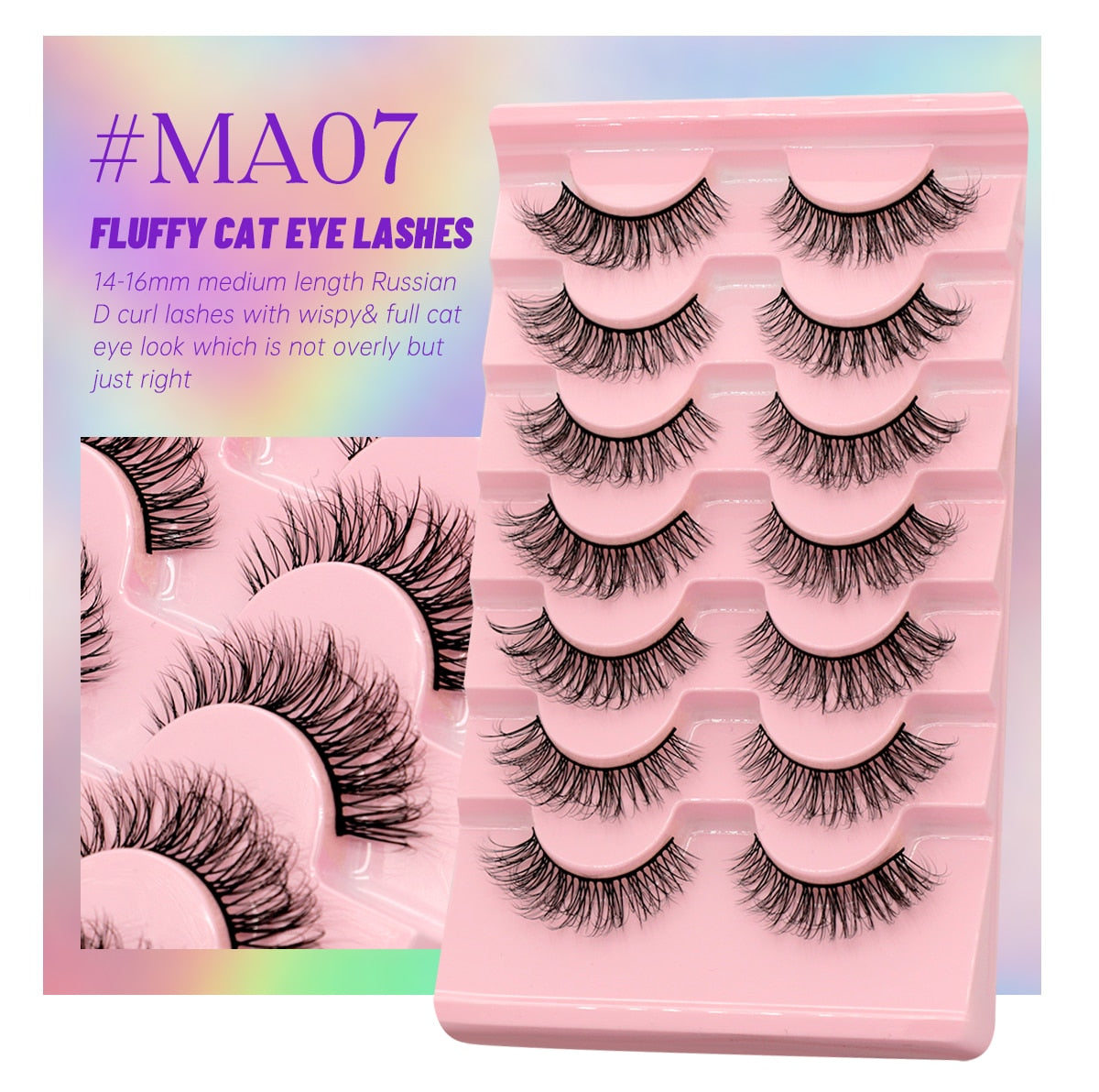 7 Pairs False Eyelashes - Natural Fluffy & Soft, Various Styles