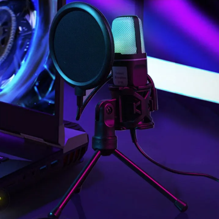 Black USB Microphone RGB for Streaming Laptop, Desktop PC