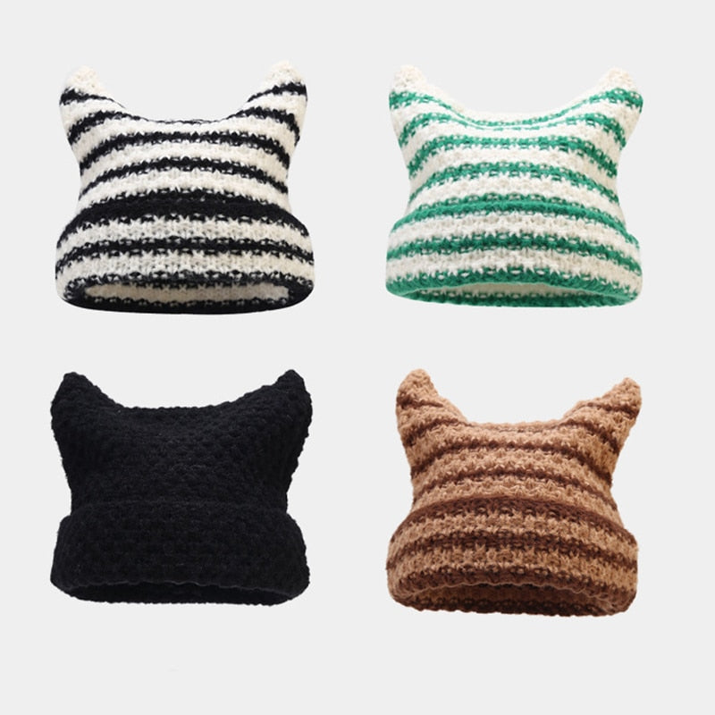 Streetwear Harajuku Beanie Little Devil Striped Cozy Knitted Hat