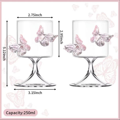 Cute Pink Butterfly Water Gin Drinking Glass