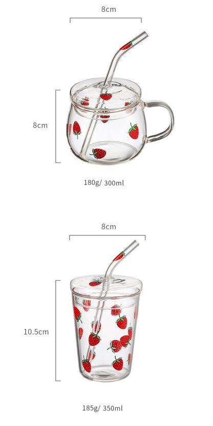Strawberry Pattern  Cup with Matching Straw