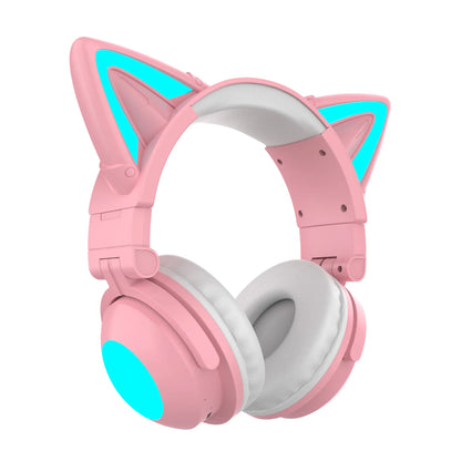 RGB Cute Streamer Cat Ear Wireless Headsets with Mic 7.1, Bluetooth 5.0
