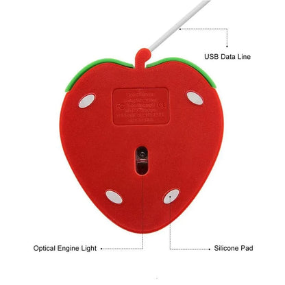 Cute Cartoon Red Strawberry Wired Mouse For Laptop Computer Gamer Girl