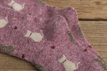 Warm Winter Cute Cat Heart Dots Socks, 1 Pair