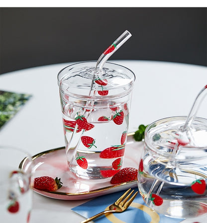 Strawberry Pattern  Cup with Matching Straw