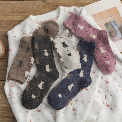 Warm Winter Cute Cat Heart Dots Socks, 1 Pair