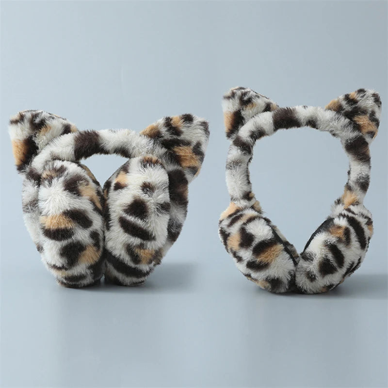 Winter Cozy Leopard Warm Cute Animal Print Plush Earmuffs