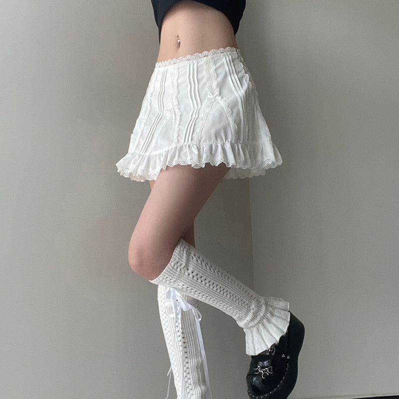 White Frill Kawaii Fairycore Bow Cute A-line Mini Skirt