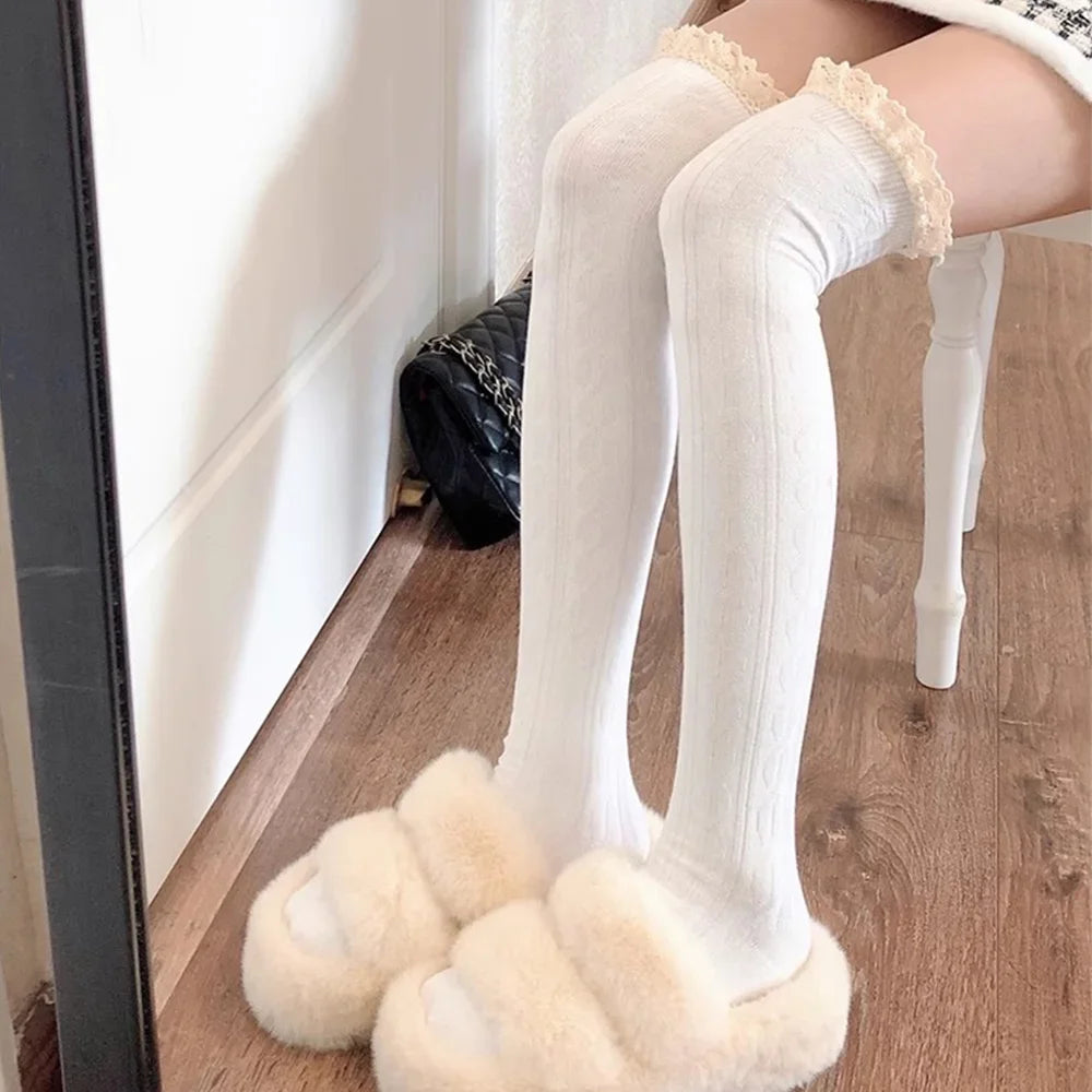 Cute Black or White Frill Long Knee Socks