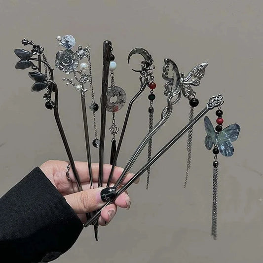 Butterfly Flower Tassel Hairsticks