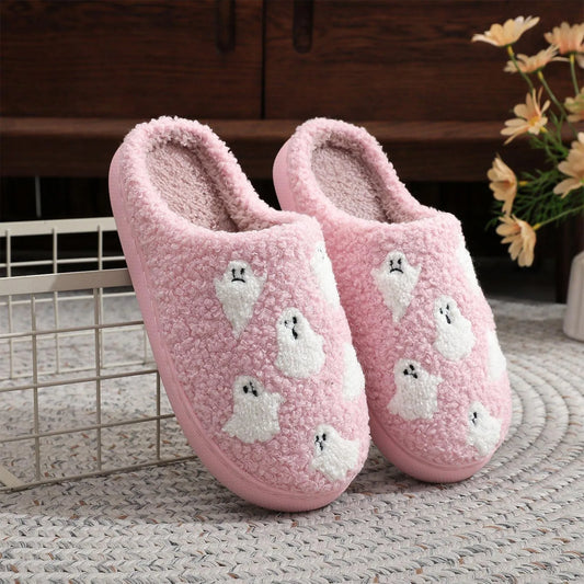 Cosy Pink Ghost Halloween Slippers