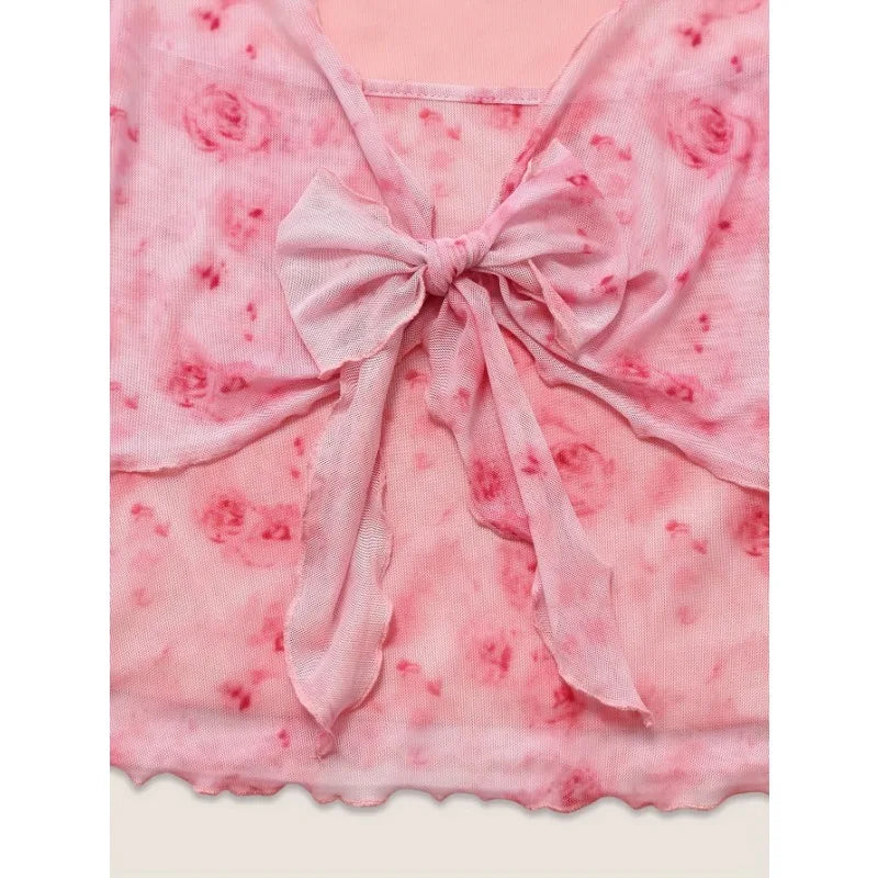 Pink Bow Floral Long Sleeved Top