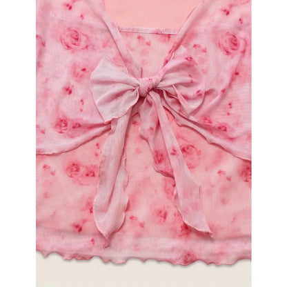 Pink Bow Floral Long Sleeved Top