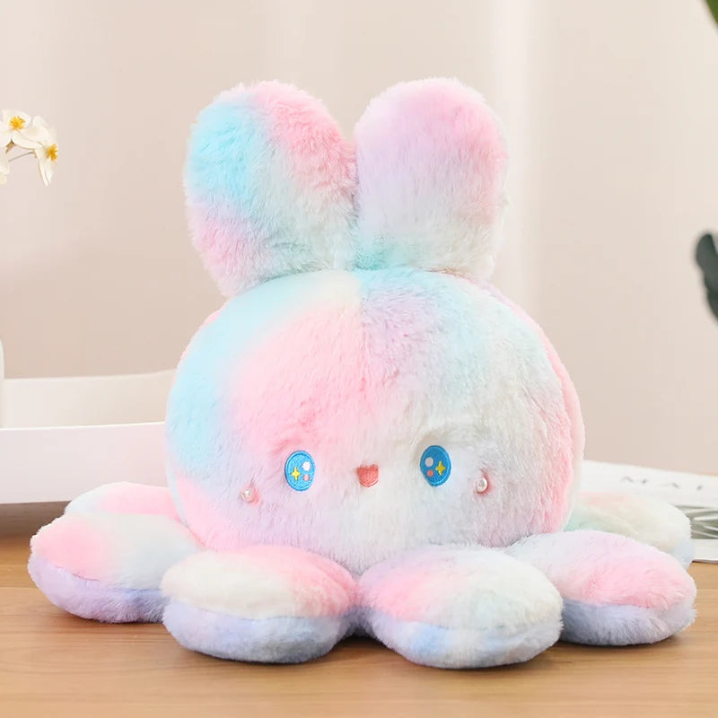 Rainbow Fluffy Flip Rabbit Octopus Plush Toy – Cosy Realm