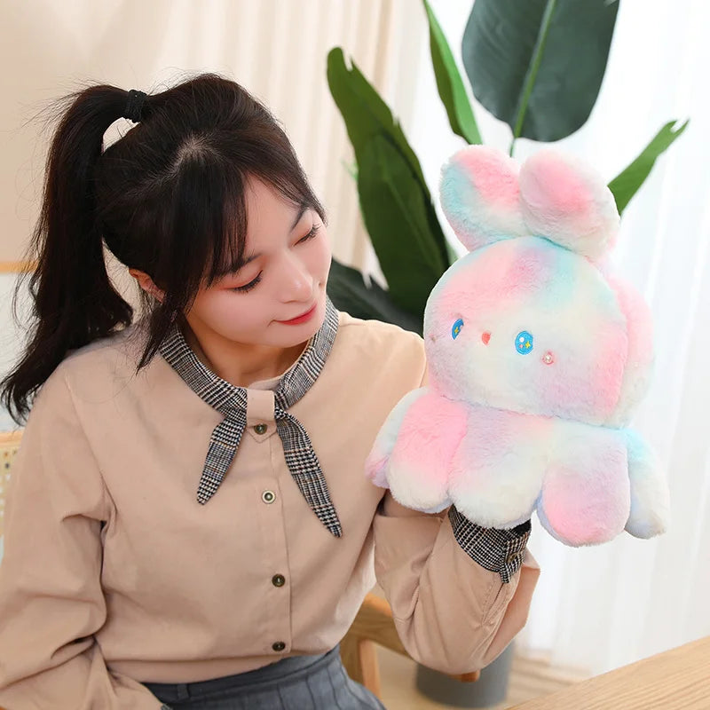 Rainbow Fluffy Flip Rabbit Octopus Plush Toy – Cosy Realm