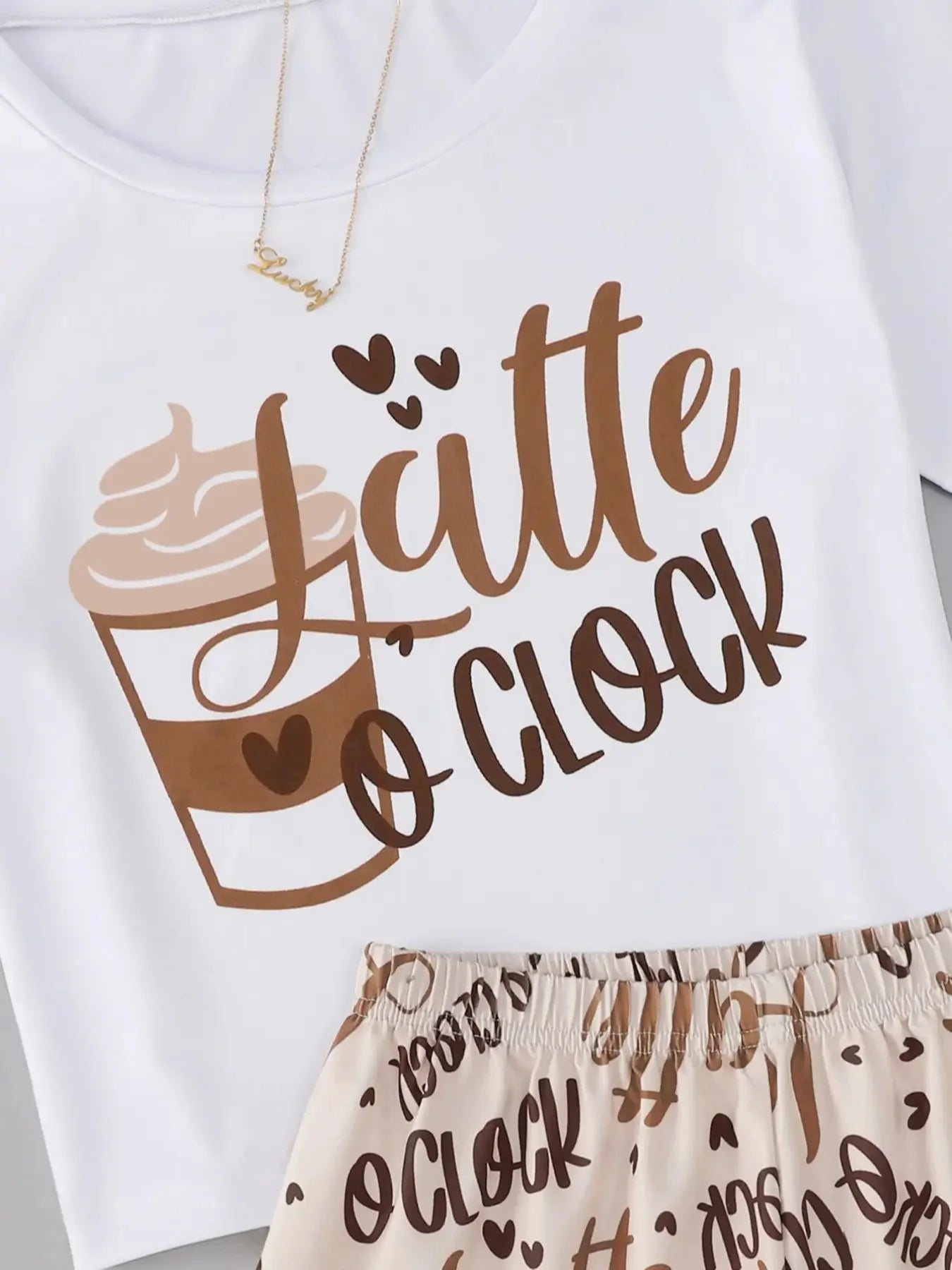 Cute Latte Coffee Lover Shorts & T-Shirt Pyjama Set Sleepwear & Loungewear