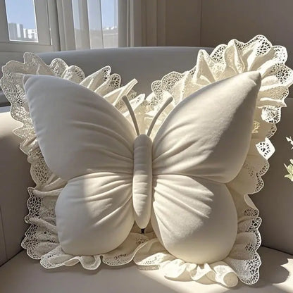 Cute Pink Frill Velvet Butterfly Bow Cushion (Various Colours)