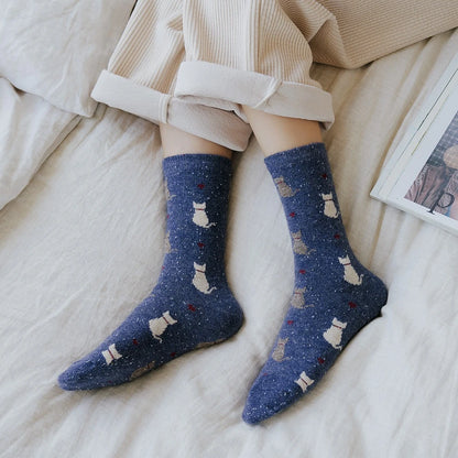Warm Winter Cute Cat Heart Dots Socks, 1 Pair