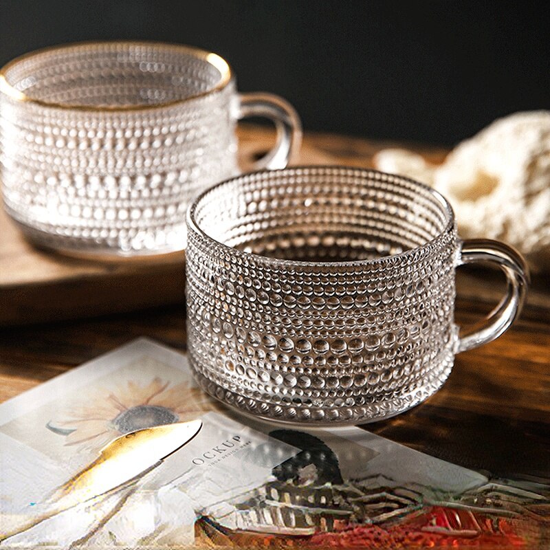 Embossed Trendy Glass Mug Coffee Cup