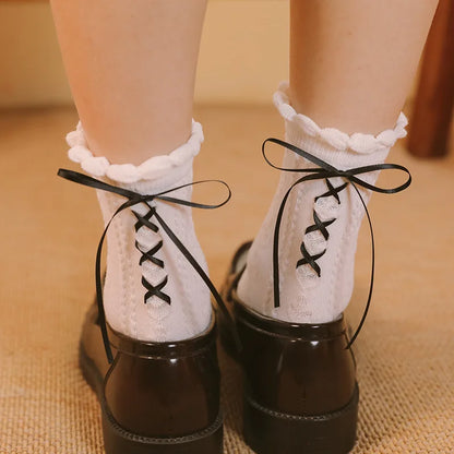 White Cute Kawaii Bow Ankle Socks