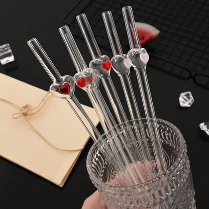 4Pcs Reusable Heart Straws Glass Straws