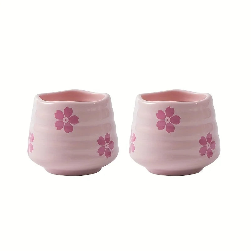 2pcs Set 160ml Cute Cherry Blossom Ceramic Tea Cup Pink / White