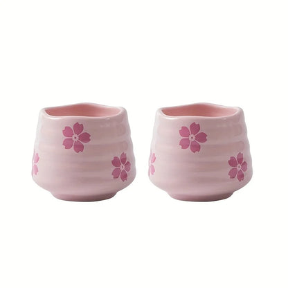 2pcs Set 160ml Cute Cherry Blossom Ceramic Tea Cup Pink / White