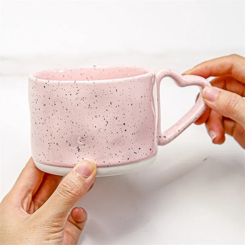 Korean Style Ceramics Coffee Mug 300ML Pink Love Heart Shape Handle