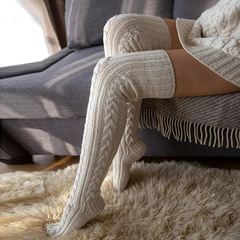 Cosy Thick Cable Knit Over Knee Socks