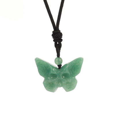 Natural Stone Butterfly Skull Crystal Necklace