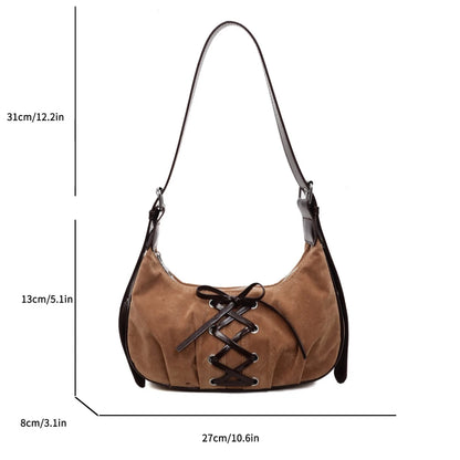 Neutral Brown Underarm Lace Up Shoulder Hand Bag