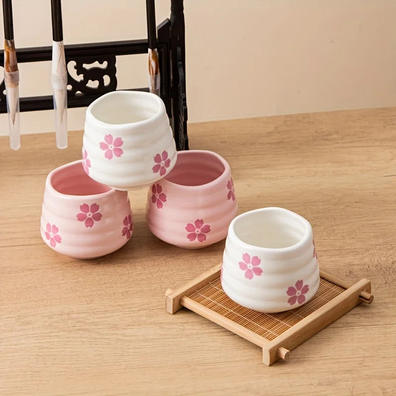 2pcs Set 160ml Cute Cherry Blossom Ceramic Tea Cup Pink / White